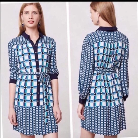 Anthropologie Maeve Geometric Pattern Button Down Dress in Size 8 - Picture 1 of 5